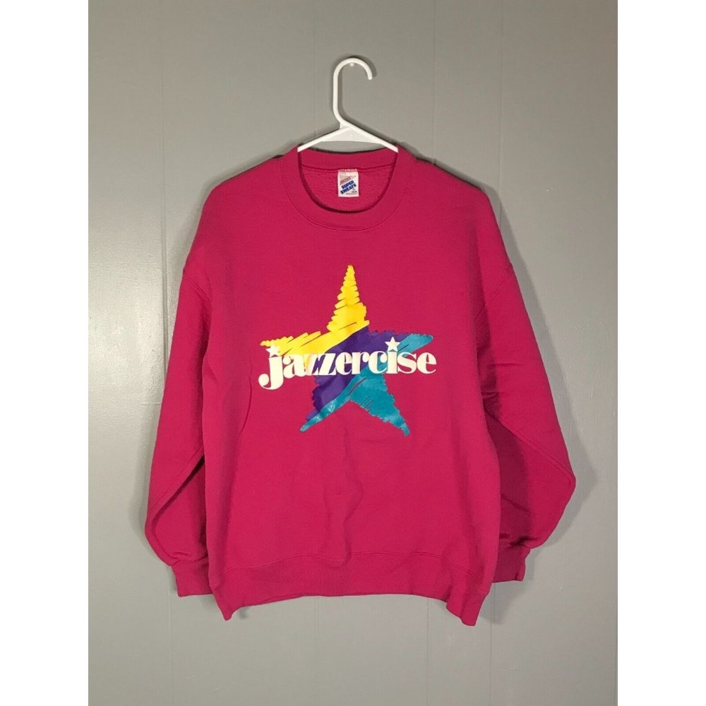 Jazzercise exercise crew Adult Sweatshirt XL pink Vintage 80s Sweater Workout